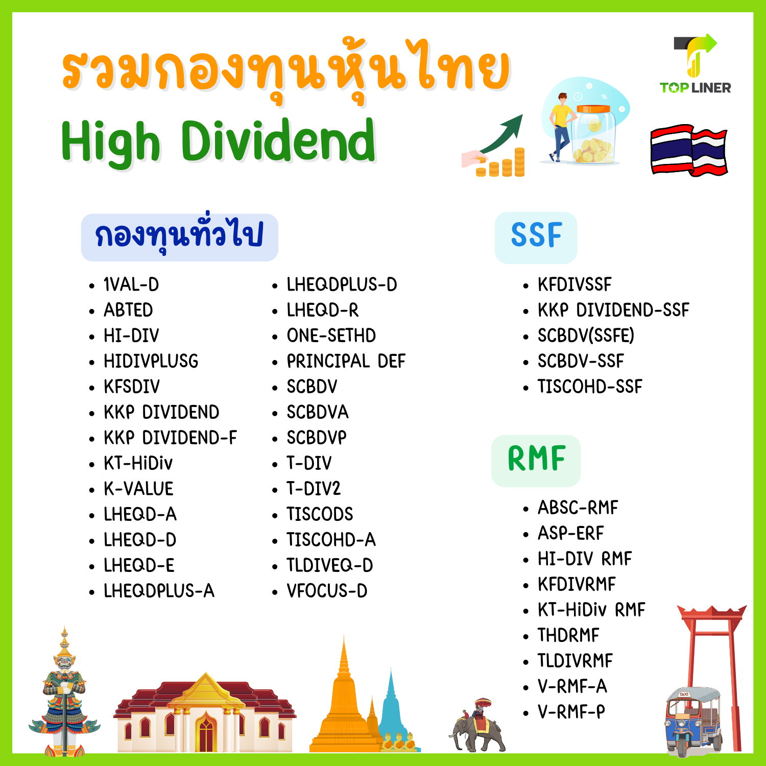 รวมกองทุนหุ้นไทยที่จ่ายเงินปันผลสม่ำเสมอ (High Dividend)